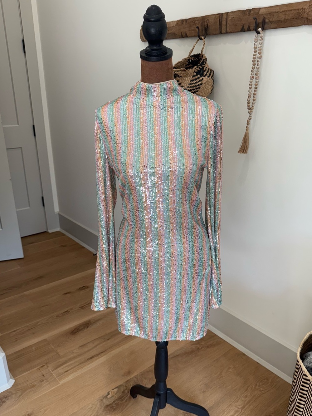 Chelsea & Violet Pastel Sequin Striped Mini Dress